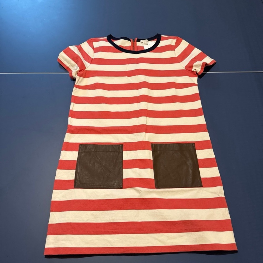 J. Crew Coral and Cream Striped Midi Dress with Brown Pockets